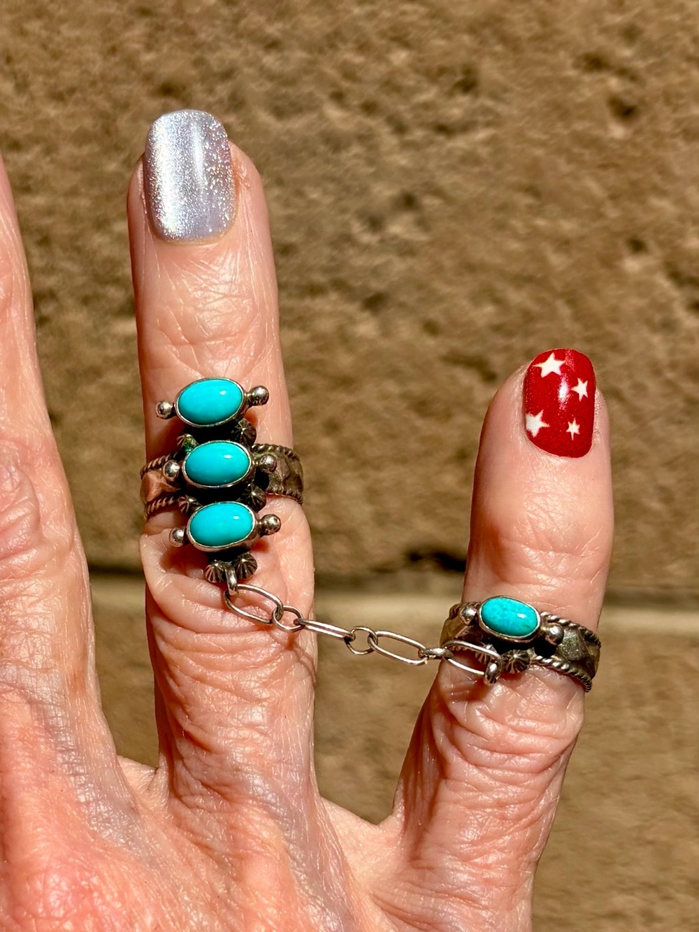 Tethered turquoise rings